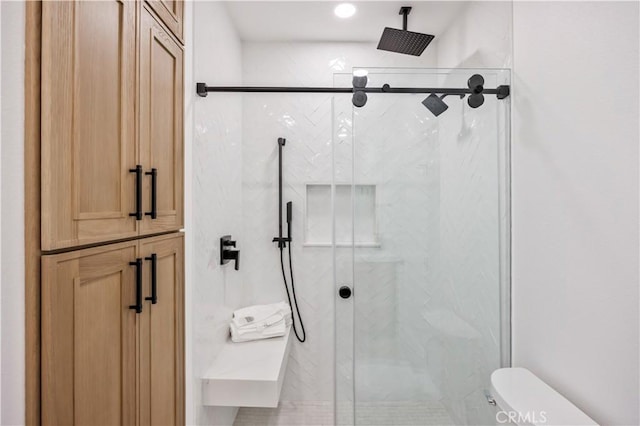 17 Candlewood, Irvine, CA 92620 - bathroom with a marble finish shower and toilet