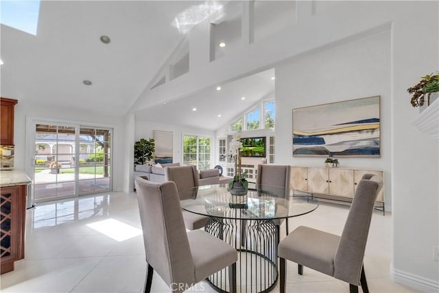 9588 Shimizu River Cir, Fountain Valley, CA 92708 - dining area featuring high vaulted ceiling, recessed lighting, and light tile patterned flooring