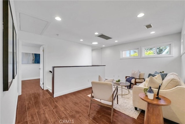 9588 Shimizu River Cir, Fountain Valley, CA 92708 - living area featuring attic access, wood finished floors, baseboards, and recessed lighting