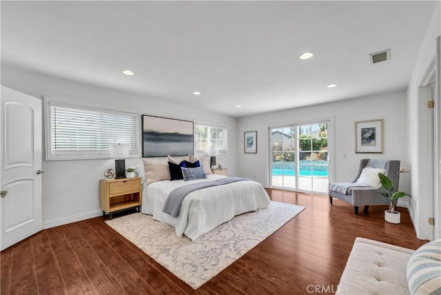 9588 Shimizu River Cir, Fountain Valley, CA 92708 - bedroom with access to exterior, wood finished floors, recessed lighting, and baseboards