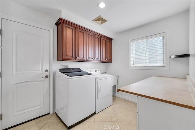 9588 Shimizu River Cir, Fountain Valley, CA 92708 - laundry room with cabinet space, independent washer and dryer, light tile patterned floors, and baseboards