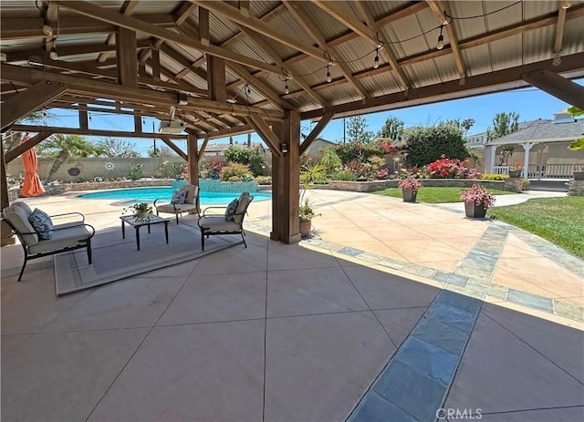 9588 Shimizu River Cir, Fountain Valley, CA 92708 - view of patio / terrace featuring a gazebo, an outdoor pool, and fence