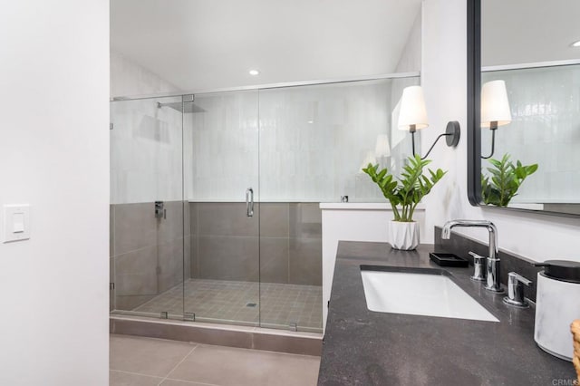 1142 Cabot Ct, Vista, CA 92081 - full bath featuring a stall shower, tile patterned floors, vanity, and recessed lighting