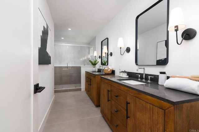1142 Cabot Ct, Vista, CA 92081 - full bathroom featuring a stall shower, tile patterned floors, vanity, baseboards, and recessed lighting