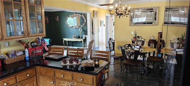 18565 E Gallarno Dr, Covina, CA 91722 - dining room featuring crown molding and a chandelier