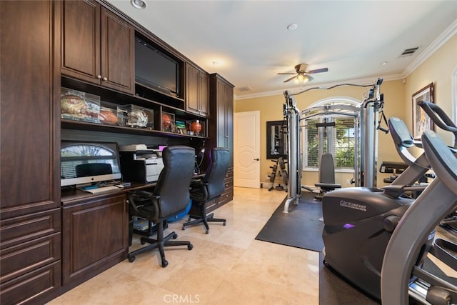 23965 Lawson Rd, Corona, CA 92883 - office space with ornamental molding and a ceiling fan