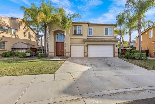 33727 Verbena, Murrieta, CA 92563 - view of front facade with a garage, stucco siding, concrete driveway, and a front lawn