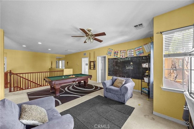 33727 Verbena, Murrieta, CA 92563 - rec room featuring pool table, plenty of natural light, ceiling fan, and carpet