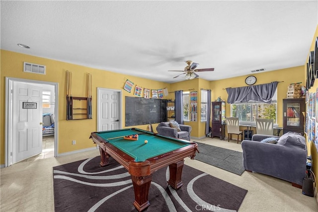 33727 Verbena, Murrieta, CA 92563 - rec room with carpet, billiards table, ceiling fan, and baseboards