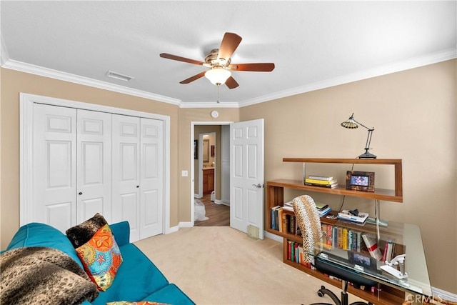 37 Giotto, Aliso Viejo, CA 92656 - office with a ceiling fan, crown molding, carpet flooring, and baseboards