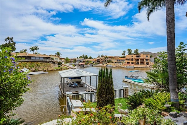 30208 White Wake Dr, Canyon Lake, CA 92587 - dock area with boat lift, a water view, and a residential view