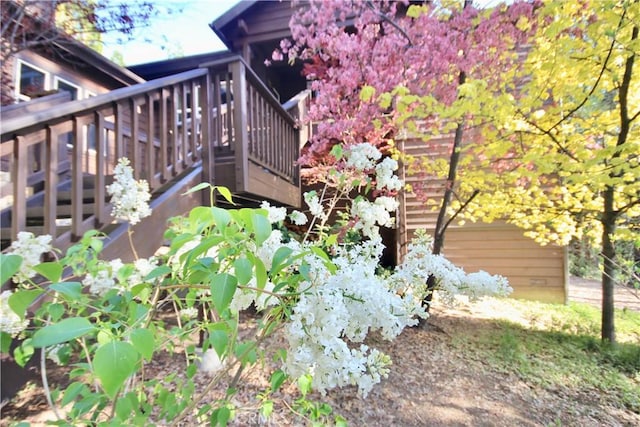 523 Dogwood Canyon Rd, Blue Jay, CA 92317 - view of side of home featuring a deck and stairs