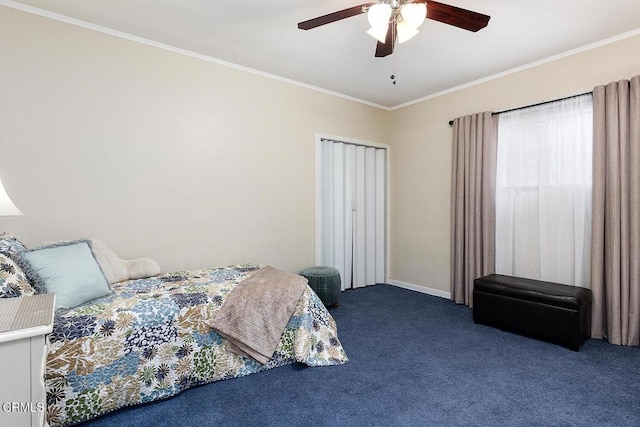 250 S Berkeley Ave, Pasadena, CA 91107 - carpeted bedroom featuring ornamental molding, a ceiling fan, and baseboards
