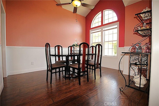 6102 Cabriolet Ct, Quartz Hill, CA 93536 - dining area featuring ceiling fan, wood finished floors, and lofted ceiling