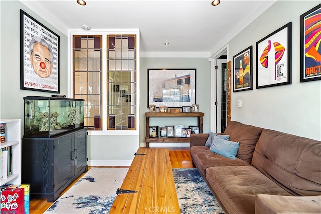 13611 Walnut St, Whittier, CA 90602 - living room featuring wood finished floors, recessed lighting, and baseboards