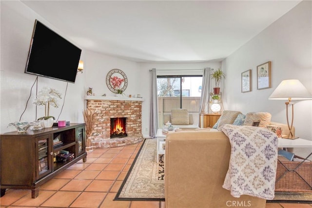 15155 Sherman Way Unit 14, Van Nuys, CA 91405 - living room featuring a brick fireplace and tile patterned flooring