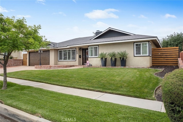 1325 N Birchnell Ave, San Dimas, CA 91773 - single story home with stucco siding, a garage, concrete driveway, a chimney, and a shingled roof