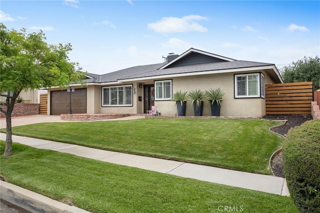 1325 N Birchnell Ave, San Dimas, CA 91773 - single story home with stucco siding, a garage, concrete driveway, a chimney, and a shingled roof