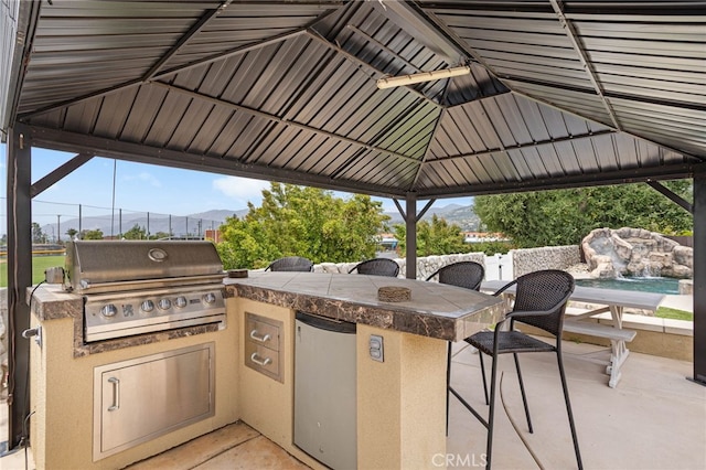 1325 N Birchnell Ave, San Dimas, CA 91773 - view of patio with a grill, a gazebo, area for grilling, and a mountain view