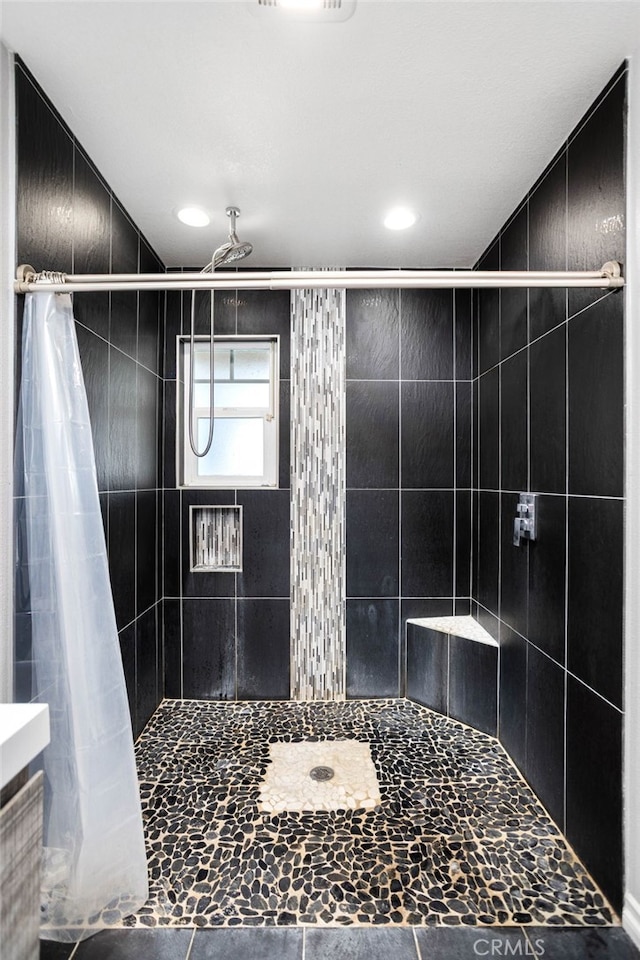 1325 N Birchnell Ave, San Dimas, CA 91773 - full bathroom featuring a shower stall, vanity, and recessed lighting