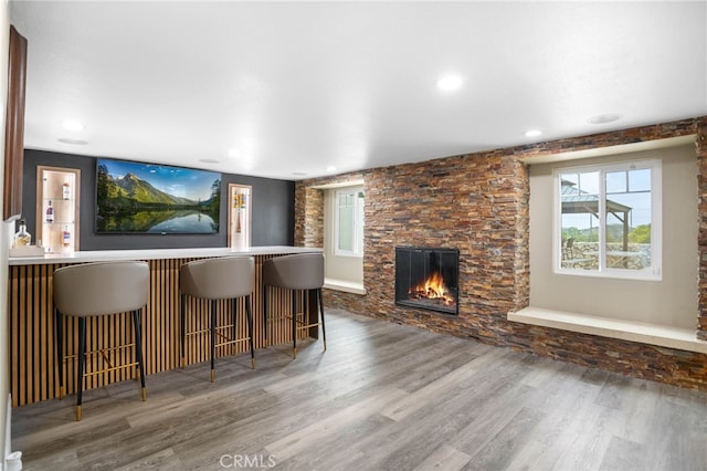 1325 N Birchnell Ave, San Dimas, CA 91773 - indoor dry bar with wood finished floors, a fireplace, and recessed lighting