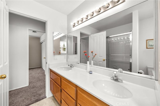 27567 Courtview Dr, Valencia, CA 91354 - bathroom featuring a tile shower and double vanity