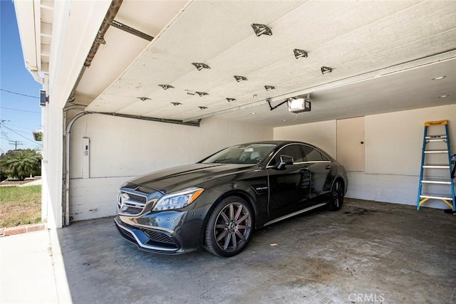 garage with a garage door opener