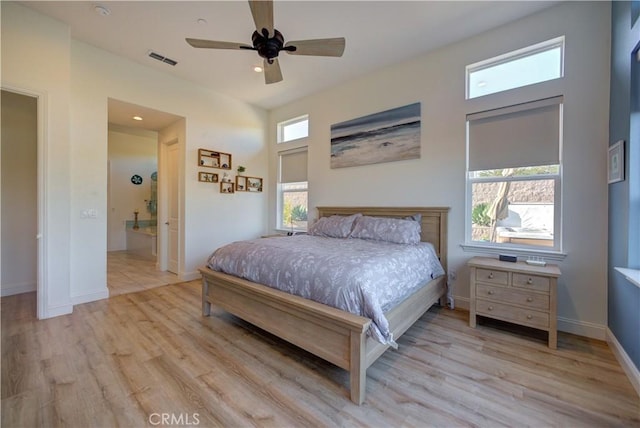 851 Trail View Pl, Nipomo, CA 93444 - bedroom with light wood-type flooring, recessed lighting, baseboards, ensuite bath, and ceiling fan