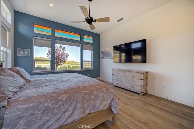 851 Trail View Pl, Nipomo, CA 93444 - bedroom with multiple windows, baseboards, wood finished floors, recessed lighting, and ceiling fan