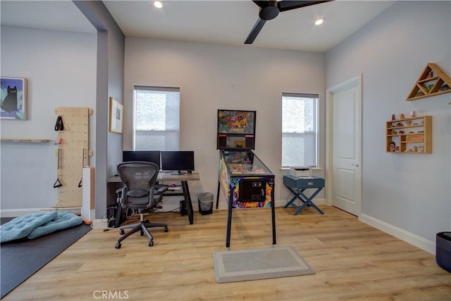 851 Trail View Pl, Nipomo, CA 93444 - home office featuring wood finished floors, a ceiling fan, recessed lighting, and baseboards