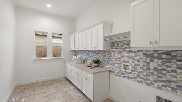851 Trail View Pl, Nipomo, CA 93444 - kitchen featuring backsplash, white cabinetry, and recessed lighting