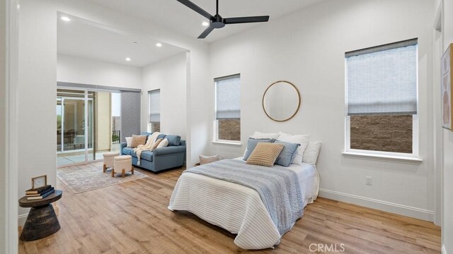 851 Trail View Pl, Nipomo, CA 93444 - bedroom featuring wood finished floors, access to exterior, recessed lighting, and a ceiling fan