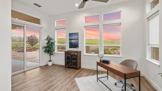 851 Trail View Pl, Nipomo, CA 93444 - home office with wood finished floors, plenty of natural light, ceiling fan, and recessed lighting