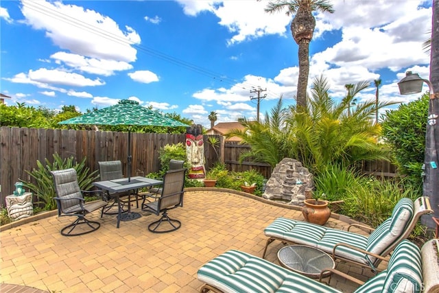 2605 La Praix St, Highland, CA 92346 - view of patio / terrace with outdoor dining area and a fenced backyard