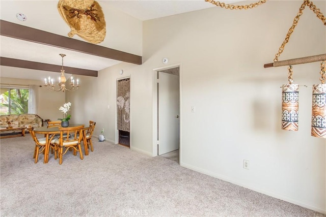 2605 La Praix St, Highland, CA 92346 - carpeted dining space with a chandelier, baseboards, and beam ceiling
