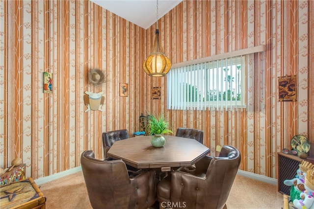 2605 La Praix St, Highland, CA 92346 - dining room featuring carpet, wallpapered walls, and baseboards