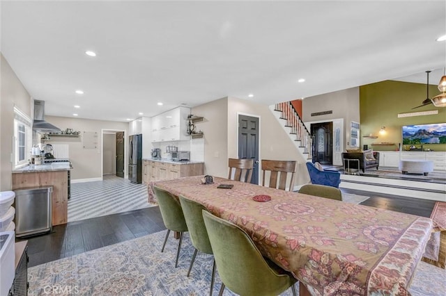 1850 W 186th St, Torrance, CA 90504 - dining space with dark wood-style floors, stairway, baseboards, and recessed lighting