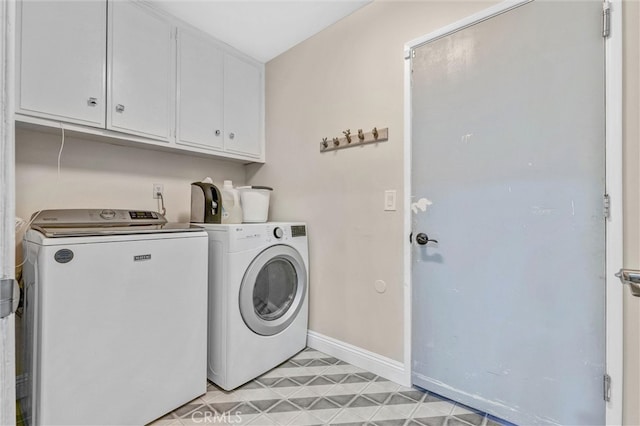 1850 W 186th St, Torrance, CA 90504 - clothes washing area featuring washer and dryer, cabinet space, baseboards, and light floors
