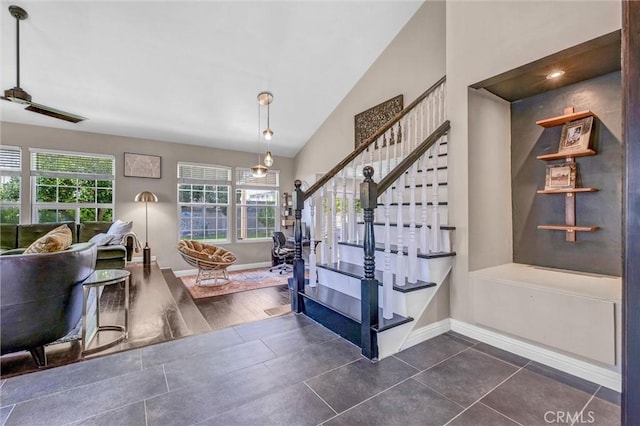 1850 W 186th St, Torrance, CA 90504 - stairs featuring healthy amount of natural light, tile patterned flooring, and lofted ceiling