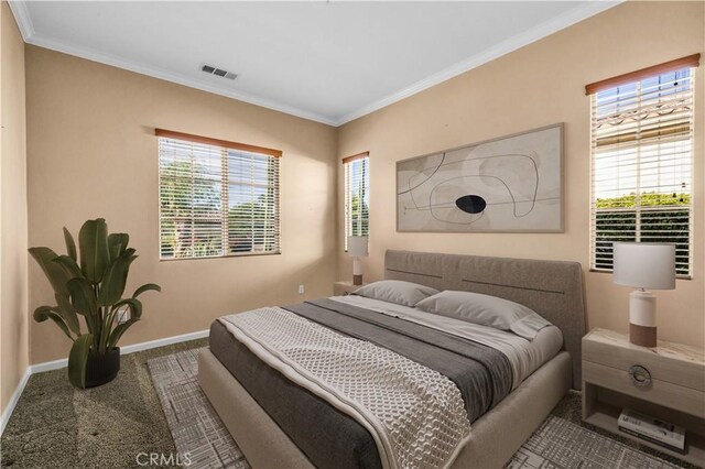 80465 Paseo De Tiempo, Indio, CA 92201 - bedroom with carpet floors, baseboards, ornamental molding, and multiple windows