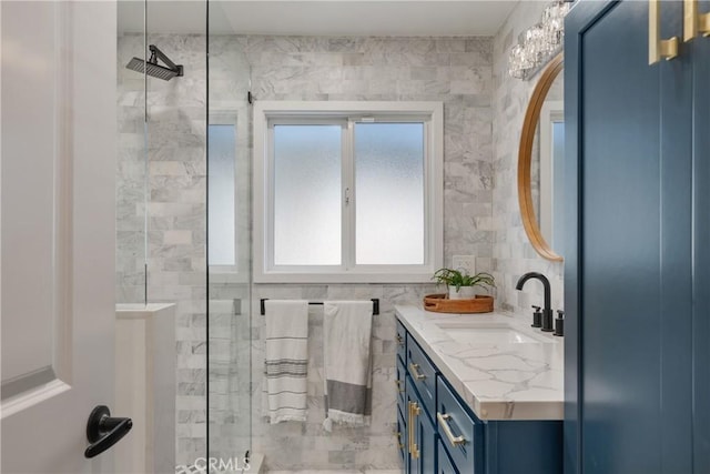 2090 Tevis Ave, Long Beach, CA 90815 - full bath featuring tiled shower, double vanity, and tile walls