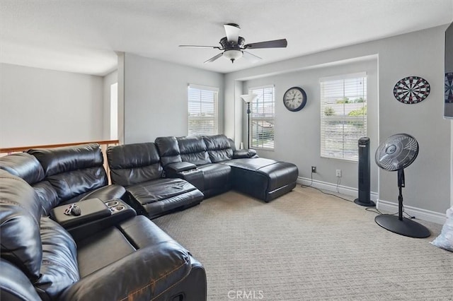 29316 Las Brisas Rd, Valencia, CA 91354 - living area featuring carpet flooring, healthy amount of natural light, ceiling fan, and baseboards