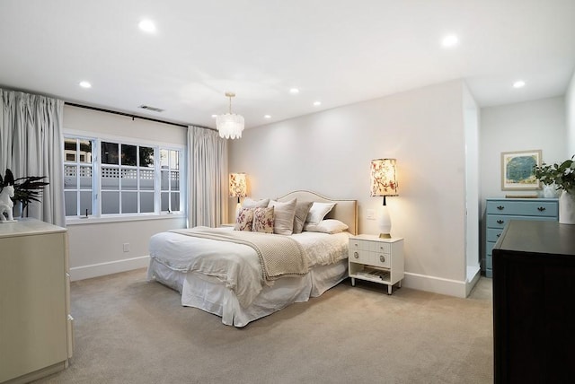 4001 Coldwater Canyon Ave, Studio City, CA 91604 - bedroom featuring light colored carpet, baseboards, recessed lighting, and a chandelier
