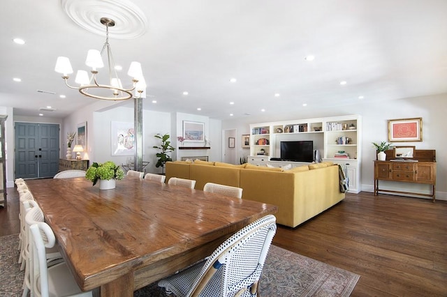 4001 Coldwater Canyon Ave, Studio City, CA 91604 - dining room with a chandelier, dark wood-style flooring, and recessed lighting