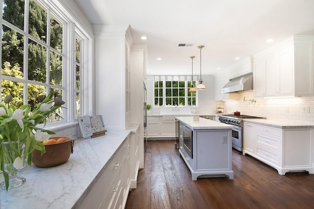 4001 Coldwater Canyon Ave, Studio City, CA 91604 - kitchen featuring appliances with stainless steel finishes, wall chimney exhaust hood, plenty of natural light, and recessed lighting