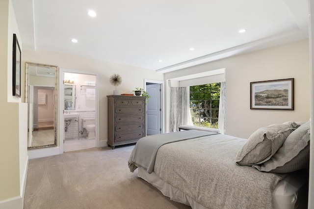 4001 Coldwater Canyon Ave, Studio City, CA 91604 - bedroom with light colored carpet, recessed lighting, connected bathroom, and a closet