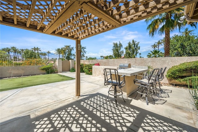 view of patio featuring a fenced backyard and a pergola
