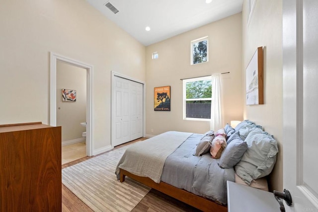 1455 Independence Way, Vista, CA 92084 - bedroom with a towering ceiling, baseboards, recessed lighting, and a closet