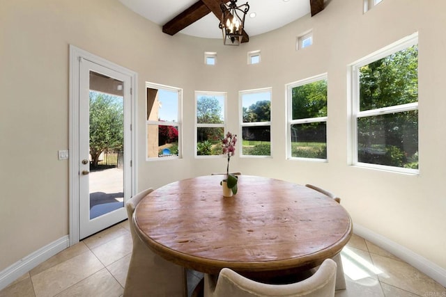 1455 Independence Way, Vista, CA 92084 - dining area with light tile patterned flooring, baseboards, and beamed ceiling