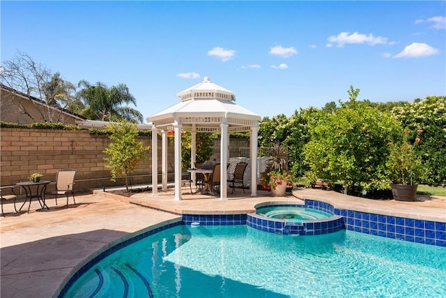 23721 Sarda Rd, Valencia, CA 91355 - view of pool featuring a gazebo, a patio area, and a pool with connected hot tub
